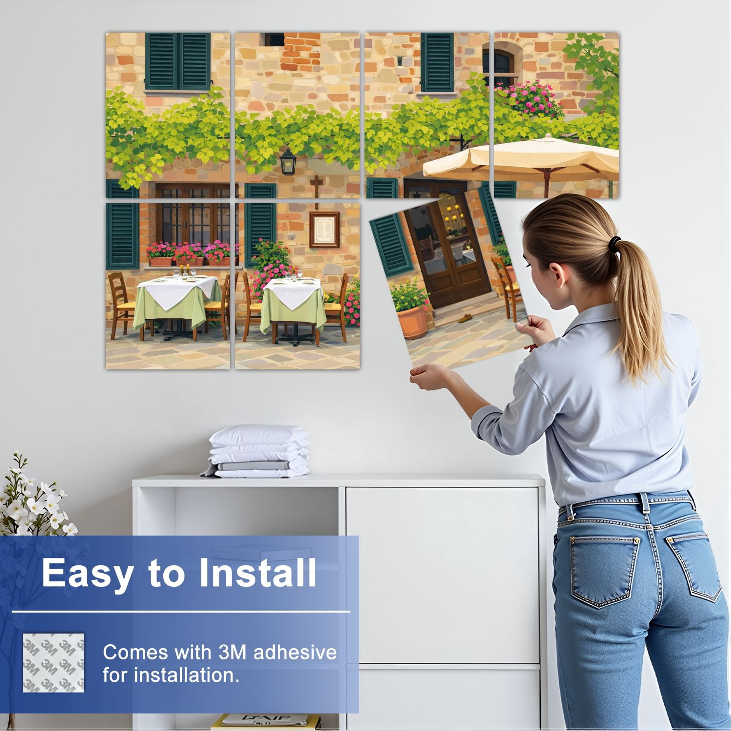 8 Pack Art Acoustic Panels Sound Absorbing Outdoor trattoria village Tuscany Italy Decorative Soundproof Wall Panels Self Adhesive for Nursery Game Room Bedroom 48"x32"