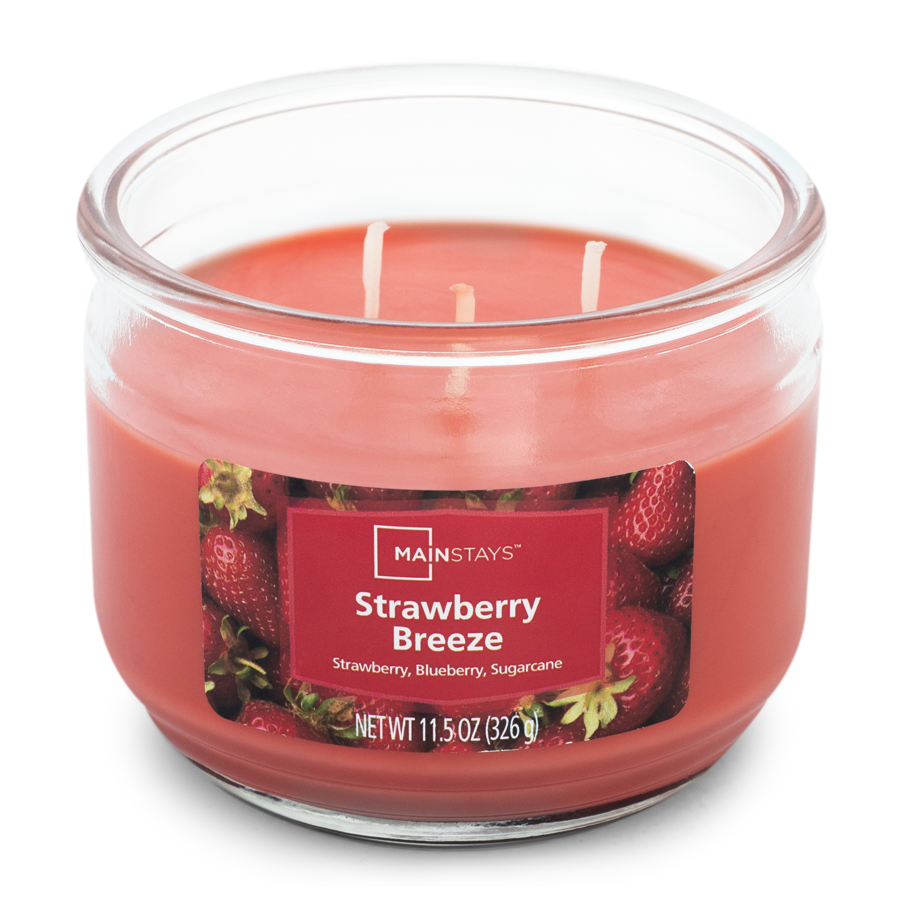 Mainstays Strawberry Breeze Scented Jar Candle 3 Wick , 11.5 oz