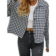thumbnail image 3 of HUBERY Women Houndstooth Graphic Lapel Collar Button Down Long Sleeve Jacket, 3 of 7