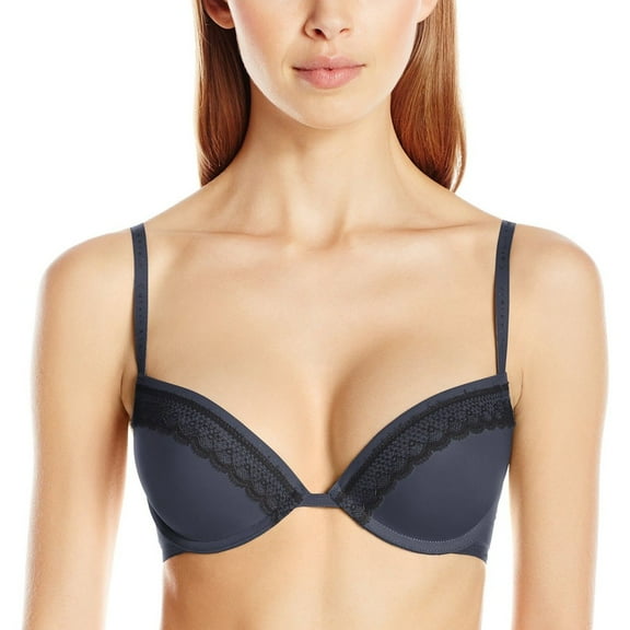 Calvin Klein Navy Signature Plunge Push-Up Underwire Bra Women's 32C