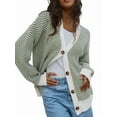 thumbnail image 1 of Cardigans Décontractés pour Femmes à devant Ouvert, Manches Longues, Tricot Épais Rayé, Chandails, Manteaux, Vert G, 1 of 8