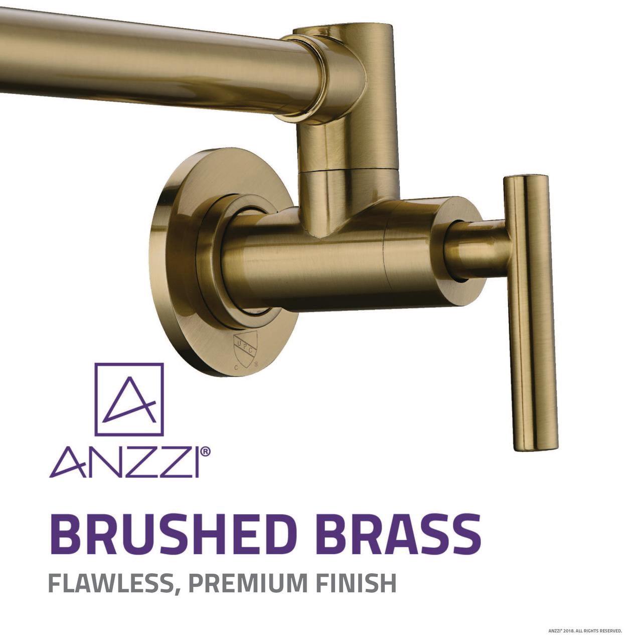 ANZZI Braccia Wall Mounted Pot Filler Kitchen Faucet in Brushed Brass