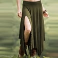 thumbnail image 2 of Levmjia Women Maxi Skirt High Waisted Solid Color Flowy Split Hem Bohemian A Line Midi Skirt Irregular Large Swing Casual Outfit Beach Vacation, 2 of 5
