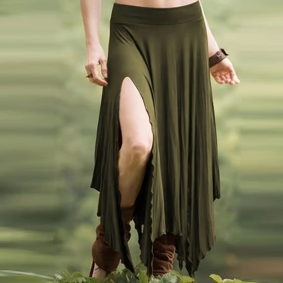 Xdegoge Womens Asymmetrical Skirt Maxi Skirt Dance Skirt High Waisted Side Slit Flowy Irregular Hem Long Bottoms for Party Rave Clubwear Events Wears