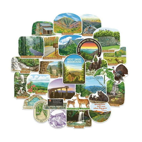 Navy Peony Great Smoky Mountains National Park Stickers (28pcs) - For Journals, Scrapbooks