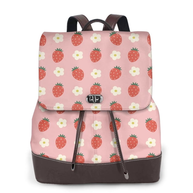 Balery Strawberry Mochila de Cuero para Mujeres, Gran Capacidad, Bolsa de Viaje Multifuncional, Mochila de Cuero y Bolsa de Hombro para Mujeres