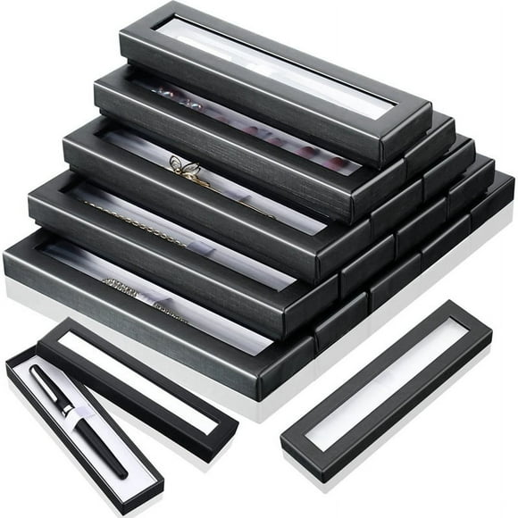 Caja de Regalo de BolíGrafo VacíA de 16 Piezas Estuche de CartóN Negro con Ventana Transparente para JoyeríA LáPiz BolíGrafo BolíGrafo ExhibicióN