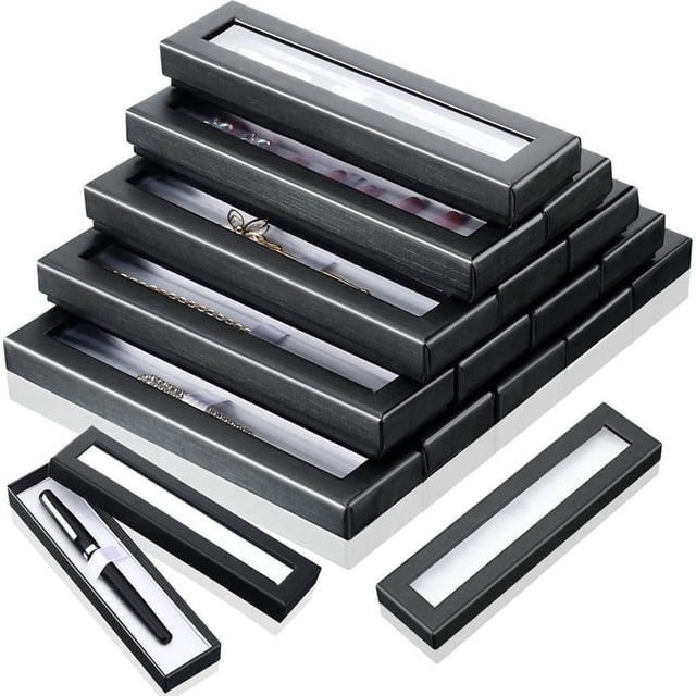 Caja de Regalo de BolíGrafo VacíA de 16 Piezas Estuche de CartóN Negro con Ventana Transparente para JoyeríA LáPiz BolíGrafo BolíGrafo ExhibicióN