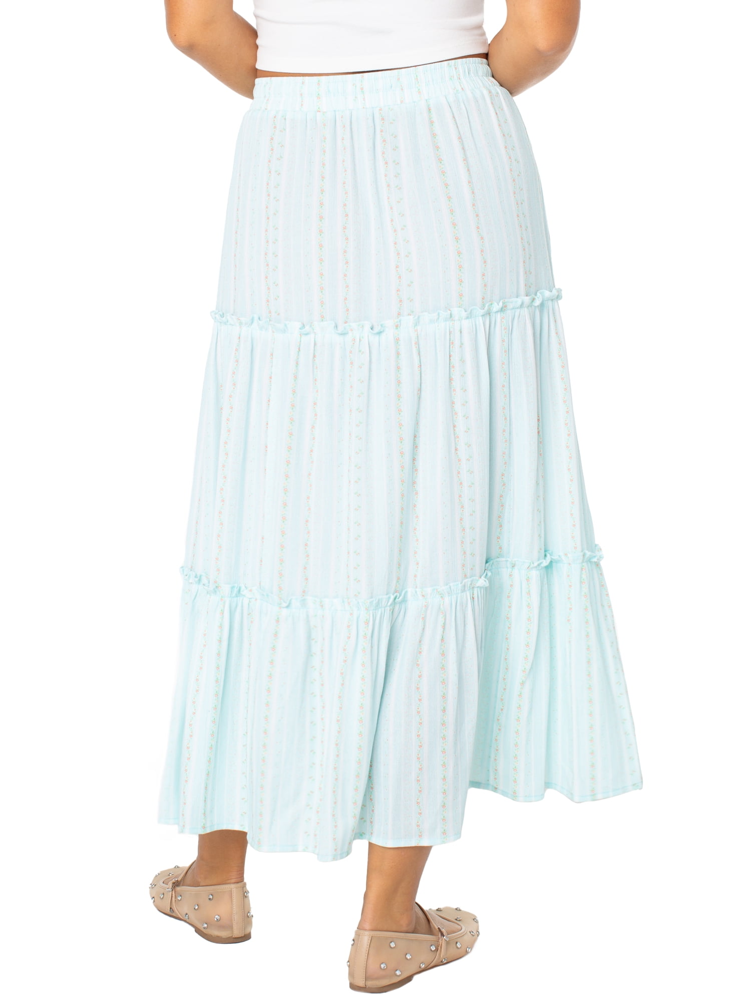 Celebrity Pink Women's and Women's Plus Floral Print Tiered Maxi Skirt, Sizes XS-4X