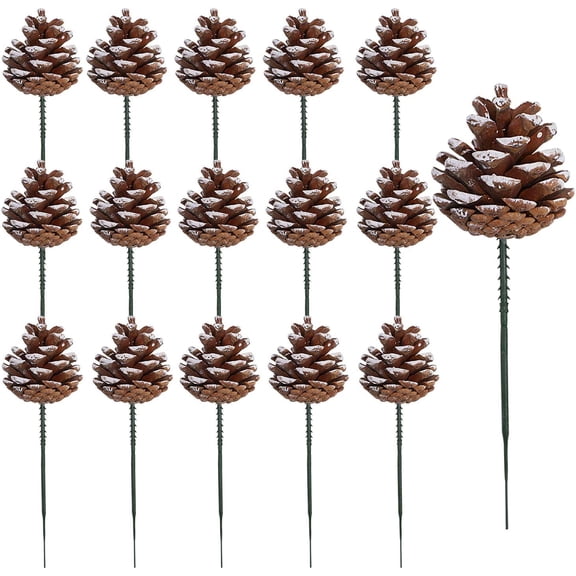 XiaoEn 20 Pieces 2 Inch Christmas Natural Pine Cones Snow Tipped Natural Pine Cone with 5 Inch Green Wired Pick for Christmas Tree Decoration Home Party Holiday Decor