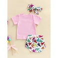 thumbnail image 4 of Franhais Baby Toddler 3 Pcs Clothes Sets, Letter Short Sleeve T-shirt Printed Shorts Headband Suits, 4 of 9