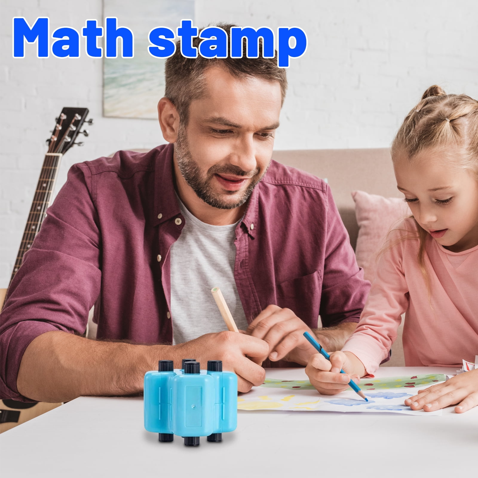 Math Practice Rolling Stamp 4-In-1 Blue With 0.3 Oz Ink Pad For Kids Teaching