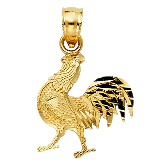 14k Yellow Gold Walking Rooster 3D Precision-Cut Pendant Charm Jewelry Female Unisex