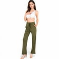 thumbnail image 3 of Women's High Waist Wide Leg Lounge Pants with Drawstring- Olive Green,Large, 3 of 7