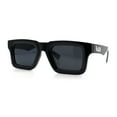 thumbnail image 5 of Kush Graffiti Logo Hipster Horn Rim Thick Plastic Mens All Black Sunglasses White Logo, 5 of 8