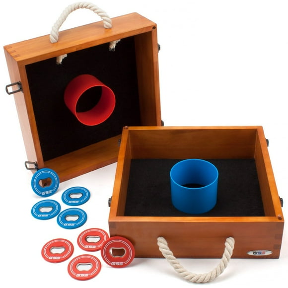 GSE Quality Outdoor Solid Wood Washer Toss Game Set, Set of 8 Replacement Washers with Bottle Opener for Washer Toss Pitching Lawn Game - Oak