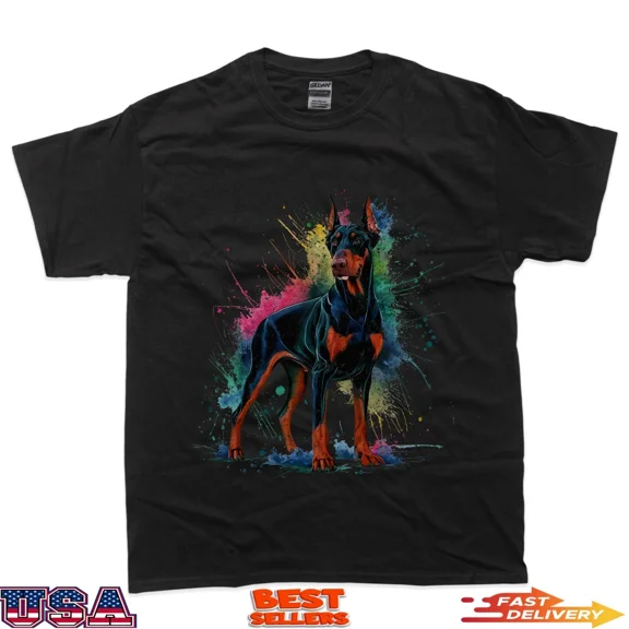 Men Woman Colorful Watercolor Doberman T-Shirt