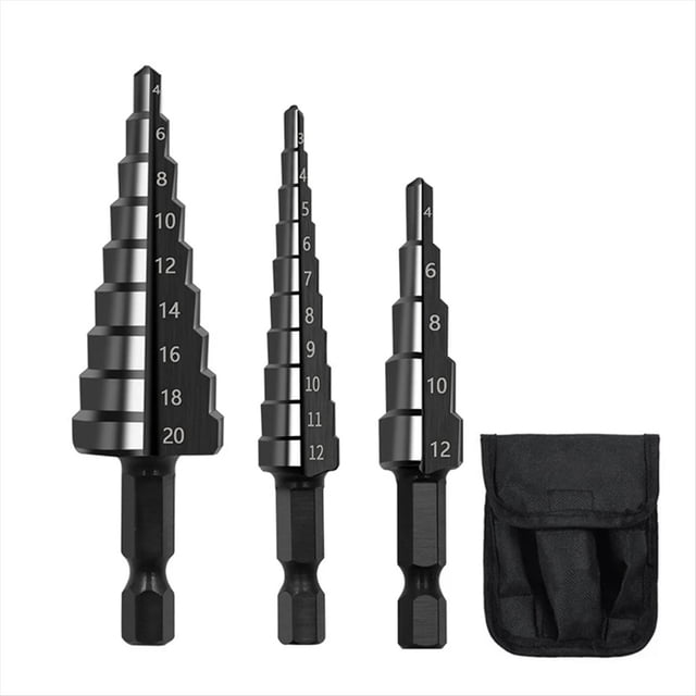 Juego de Brocas Escalonadas con Ranura Recta HSS, Cortador de Agujeros de Metal y Madera, 3 Uds., 3-12mm, 4-12mm, 4-20mm