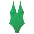 thumbnail image 2 of Women Summer Monokini Deep V-Neck Sleeveless Ribbed One-Piece Swimsuit Breathable Solid Color Quick-Drying Bathing Suit, 2 of 7