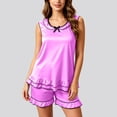 thumbnail image 5 of BUIGTTKLOP Satin Pajamas Sets for Women Sleeveless Bowknot Tank Tops Elastic Waisted Shorts Soft Loungewear, 5 of 6