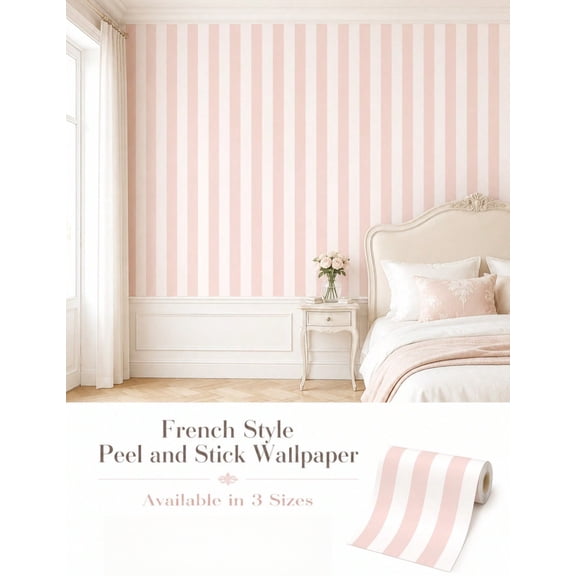 Pink Striped Peel and Stick Wallpaper 15.75" x 3.9 FT, Small Roll Self-Adhesive Contact Paper for Shelf Liner & Accent Wall
