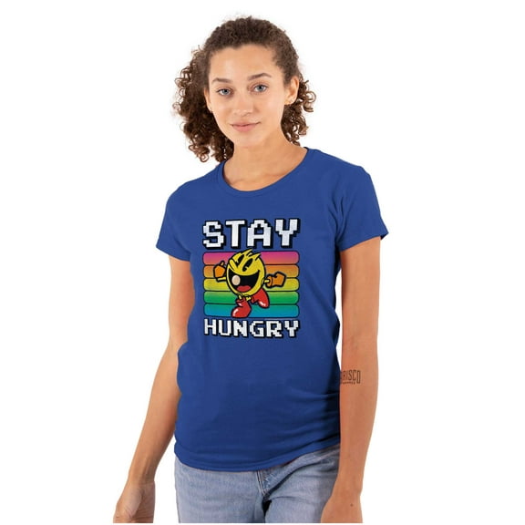 PACMAN Stay Hungry Funny Food Gamer Womens Slim Fit Graphic Tee Brisco Brands S