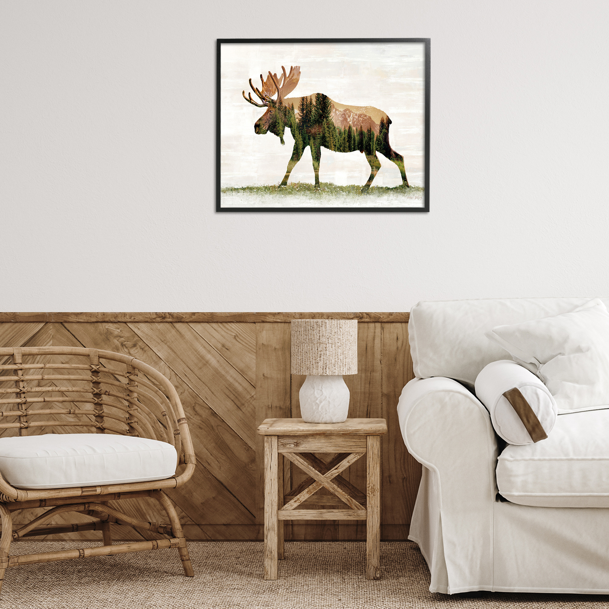 Stupell Industries Forest Pattern Moose Animals & Insects Painting Black Framed Art Print Wall Art, 30 x 24