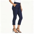 thumbnail image 2 of Womens High Waisted Capri Pants Summer Dressy Pull On Rolled Hem Cropped Trousers Business Casual Capris With Pockets Navy, 2 of 6