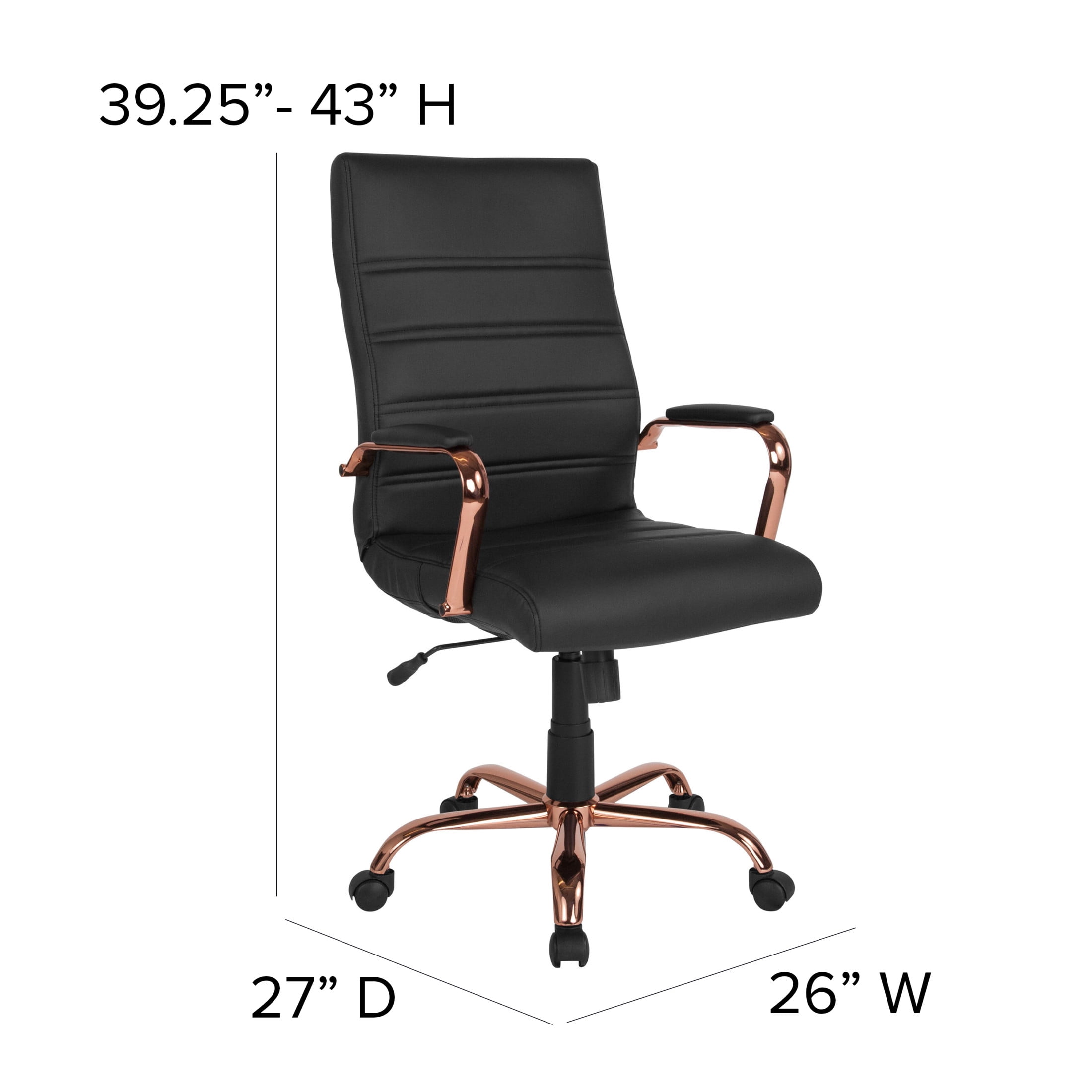 Flash Furniture Whitney High-Back Swivel LeatherSoft Desk Chair with Armrests, Black/Rose Gold