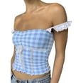 thumbnail image 5 of Women's Summer Slim Sling Vest Sleeveless Backless Lace Trim Plaid Crop Tops, 5 of 9