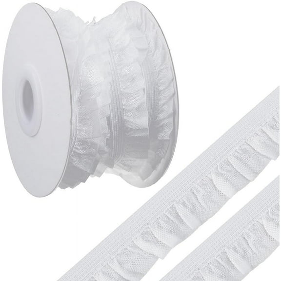 10 Yards White Pleated Lace Fabric Trim Stretch Ruffle Ribbon Ruffled Elastic Trim Tulle Trim Fabric Scallop Edge Trim DIY