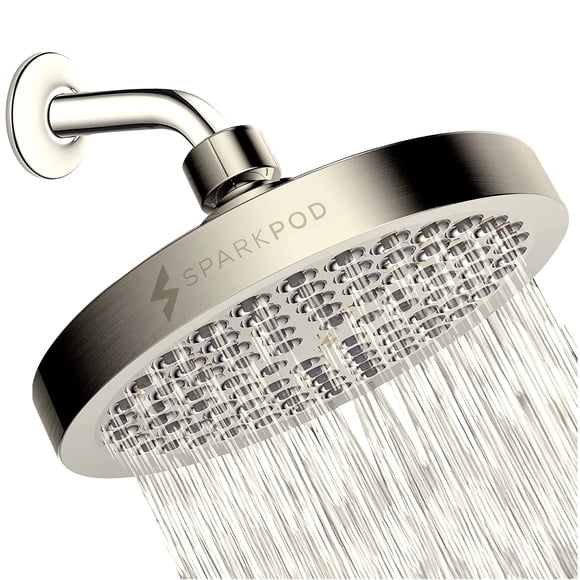 SparkPod Shower Head - High Pressure Rain - Luxury Modern Look - No Hassle Tool-less 1-Min Installation - The Perfect Adjustable Replacement For Your Bathroom Shower Heads (Nickel Brushed)