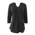 thumbnail image 5 of Lixiuxyad Spring And Summer V Neck Lace Three Quarter Sleeve Loose Top T Shirt For Women Summer Tee Shirts,Black L, 5 of 5