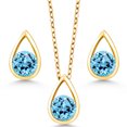 thumbnail image 2 of Gem Stone King 1.95 Ct Round Swiss Blue Topaz 18K Yellow Gold Plated Silver Teardrop Pendant and Earrings Jewelry Set With Chain, 2 of 4