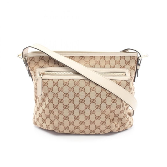 Pre-Owned Gucci GG Canvas Shoulder Bag/Handbag, and Leather, Women's, Beige/White, 388930