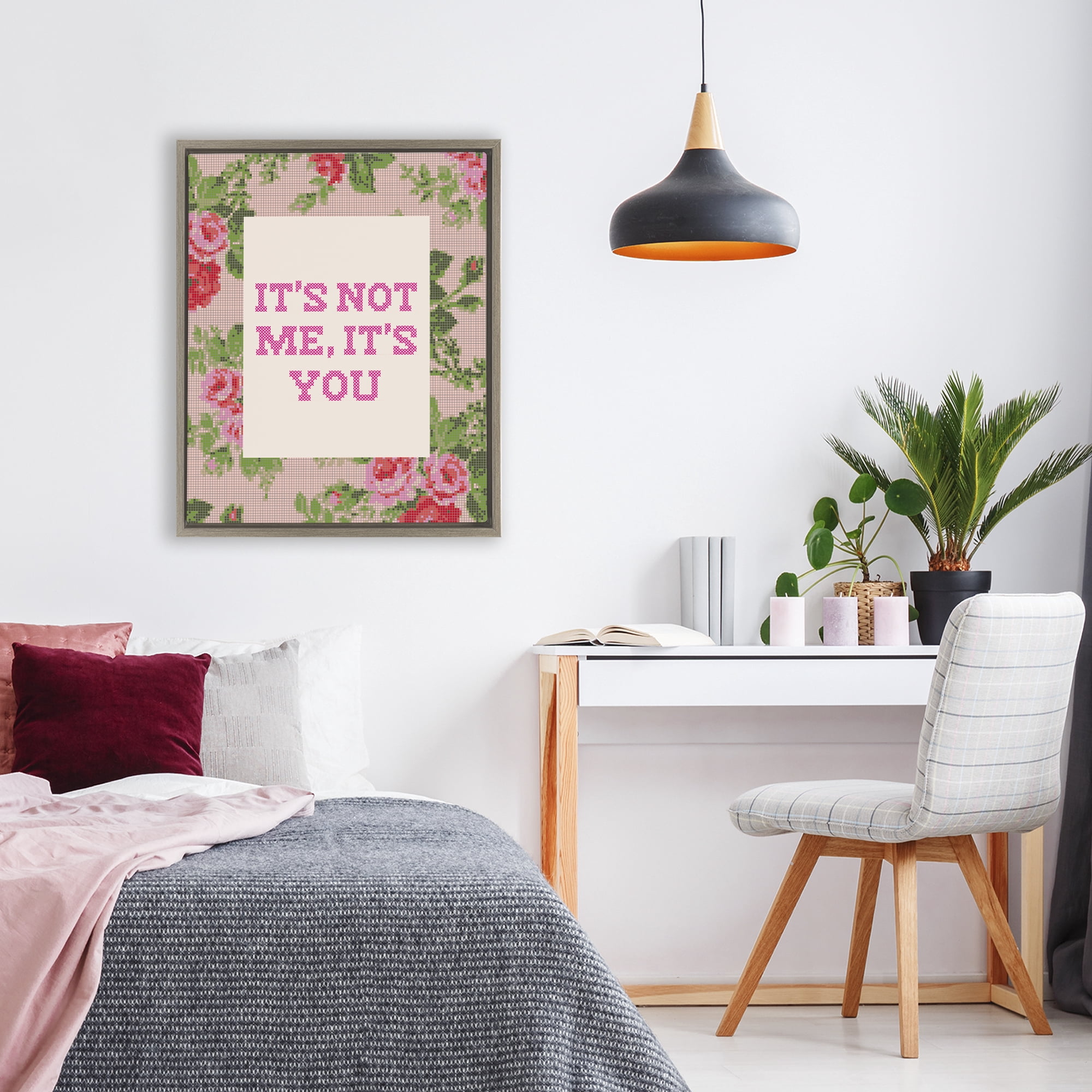 Stupell Industries Not Me It's You Faux Cross Stitch Brown Framed Floater Canvas Wall Art, design by Lil' Rue