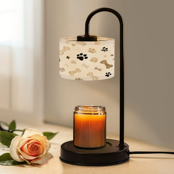 Candle Warmer Lamp with Timer, Cute Paw Prints Bones Warm Earth Tones Non-slip Wireless Remote Control Wax Melts Warmer with 4 Bulbs for Home Office Dorm, Birthday Gifts for Women