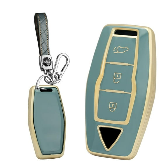 Golden-Edge 4 Button 2023 Key Fob Cover Fit for Mitsubishi Outlander 2022 2021 New Key Keyless with Leather Keychain