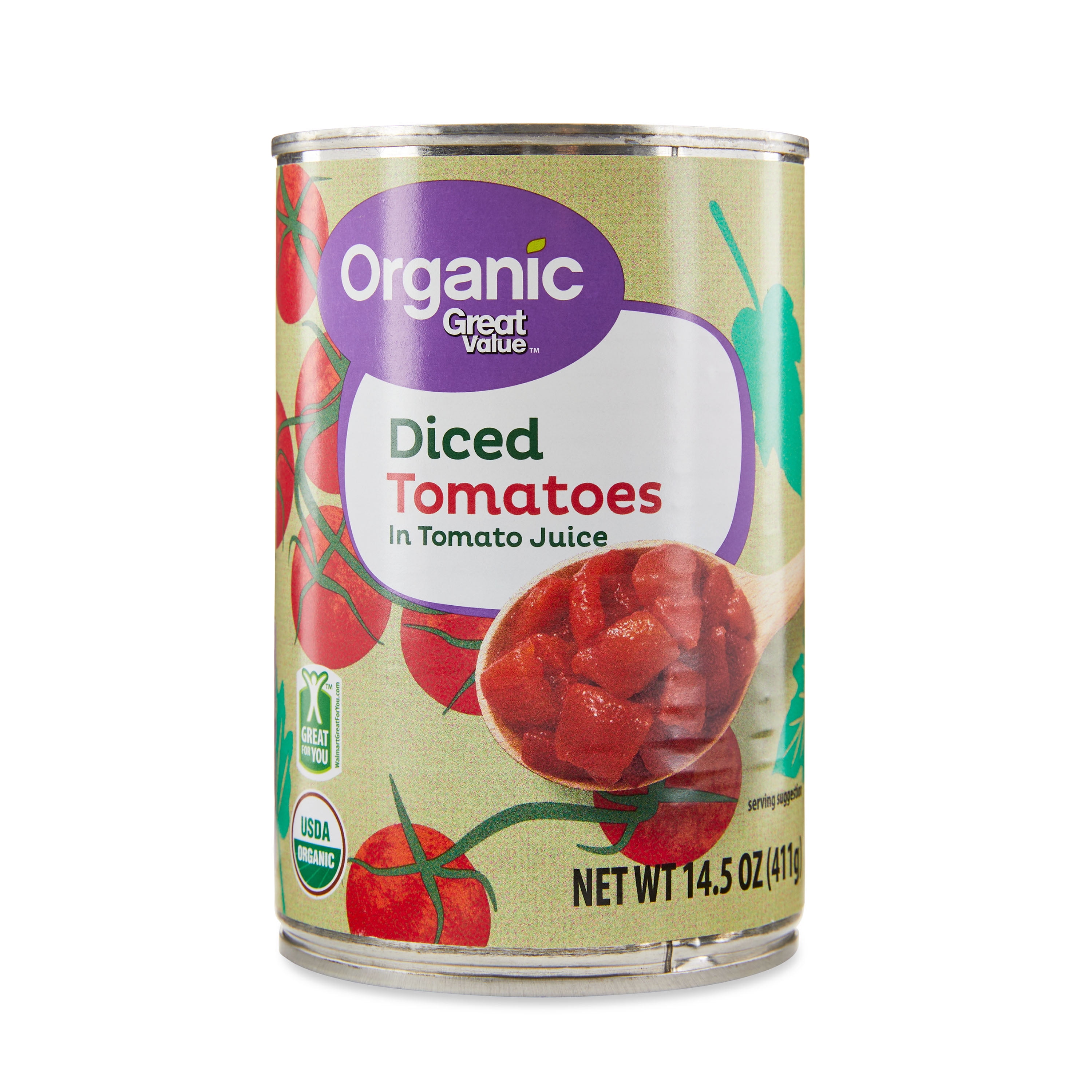 (12 pack) Great Value Organic Diced Tomatoes in Tomato Juice, 14.5 oz