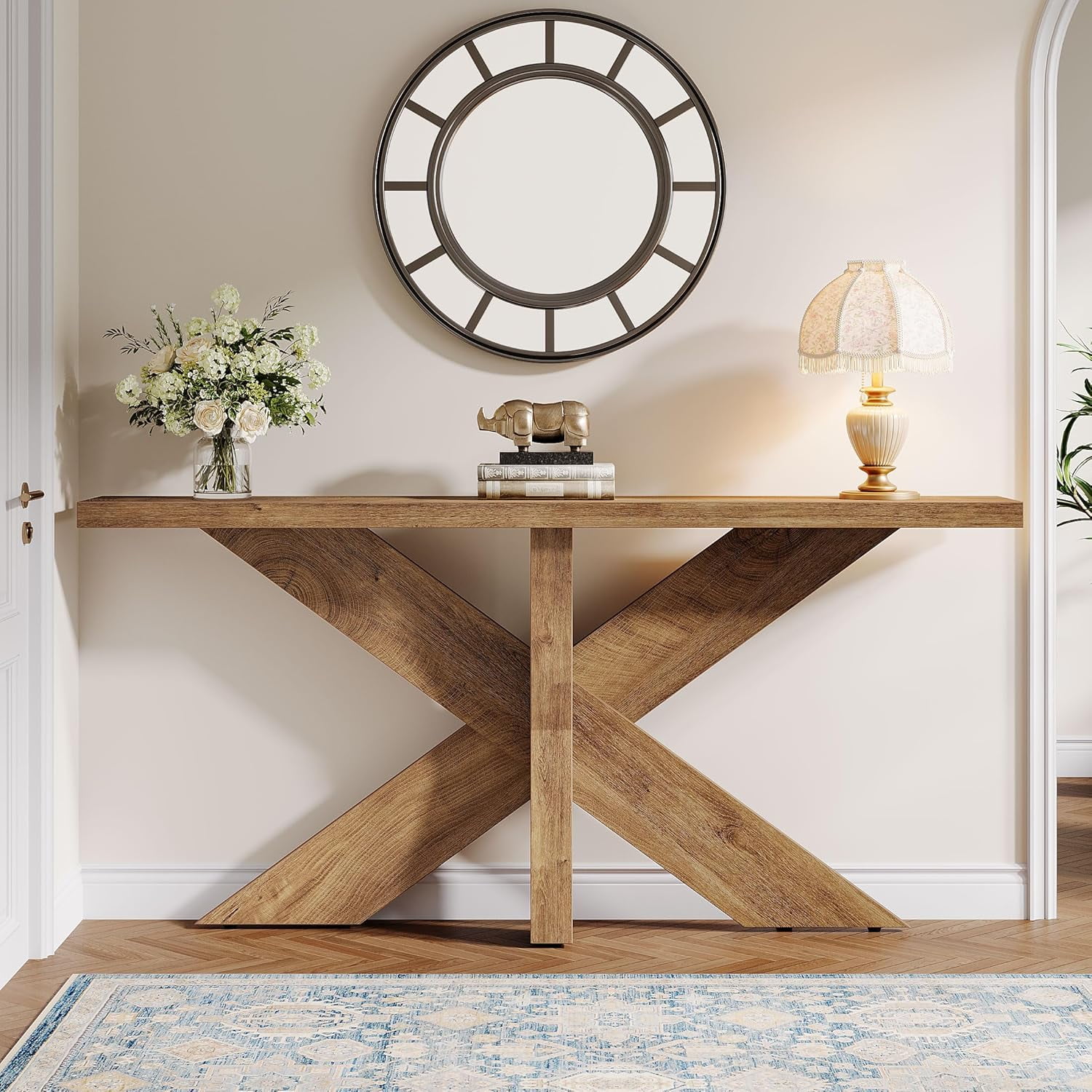 TribeSigns 70.9" Wood Sofa Table Behind Couch, Farmhouse Console Table for Entryway, Oak