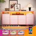 thumbnail image 4 of 10-cajón cómoda mesa de tv 63-pulgada de anchura para 65 70 75-pulgada tvs fabric cómoda entertainment center con power outlets y LED lights in rosa para dormitorio, 4 of 7