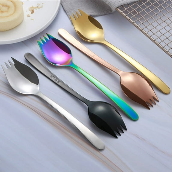 leaveforme 1Pcs Stainless Steel Sporks,Fork Spoon 2 in 1 for Kids Elderly Household Use Camping Travel Hiking Party, Flatware for Spaghetti Salad Fruit Appetizer Ice Cream Dessert