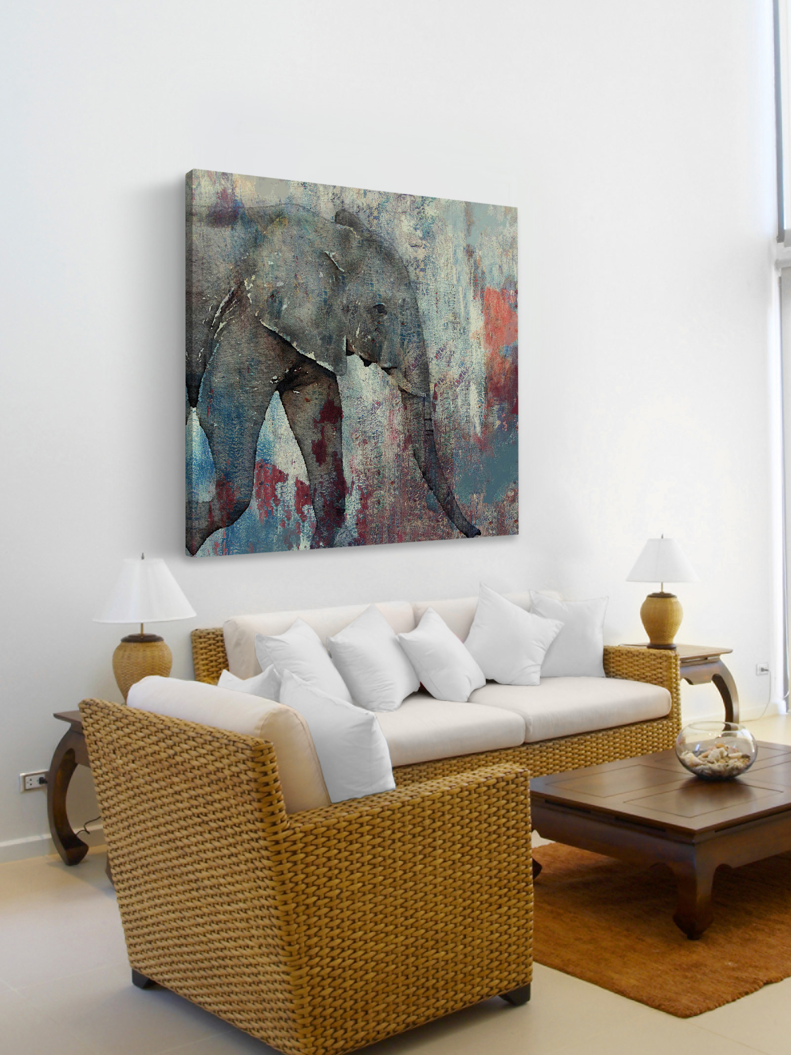 "Charging Elephant" Painting Print on Wrapped Canvas