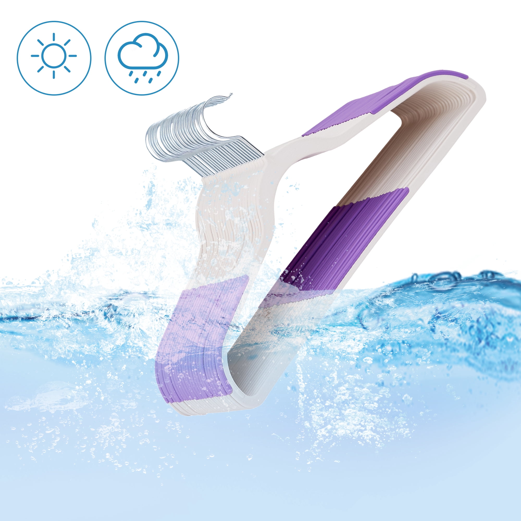 VECELO 50 Pack Heavy Duty Plastic Hangers, 360º Swivel Hook Coat Hangers, Non-Slip, Space-Saving, Purple