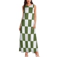 thumbnail image 3 of Green White Check Checkered Long Dress Dress for Women Women's Luxury Party Dress, 3 of 8