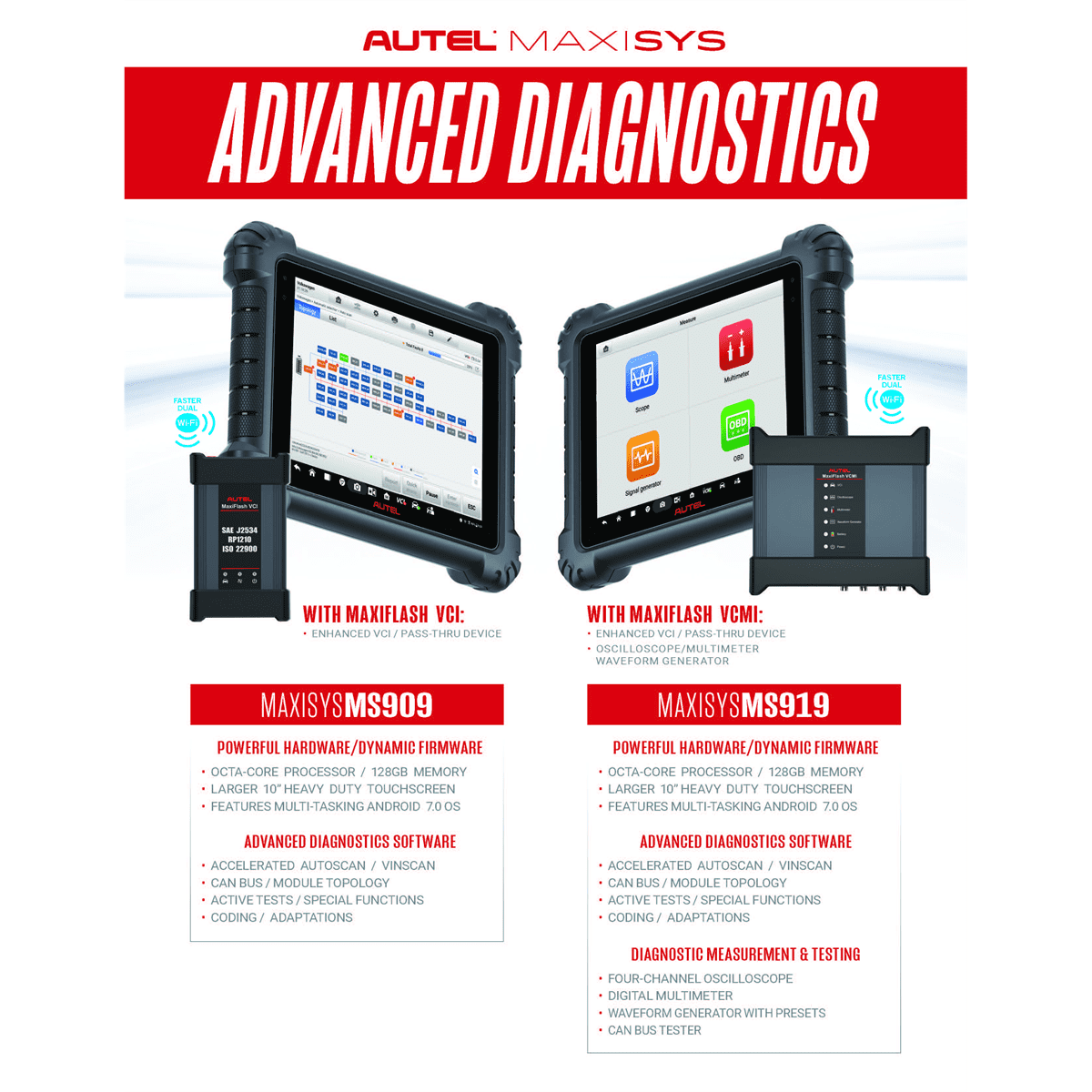 Autel MS909 MaxiSYS Diagnostic Tablet w/ MaxiFLASH VCI