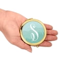 thumbnail image 3 of Koyal Wholesale Gold Compact Mirror Bridesmaid's Wedding Gift, Aqua Watercolor Rustic Trees, Monogram Letter S, 1-Pack, 3 of 5
