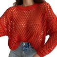 thumbnail image 2 of Women Mesh Fishnet Crop Tops Long Sleeve Crew Neck Hollow Out Loose Shirts, 2 of 9