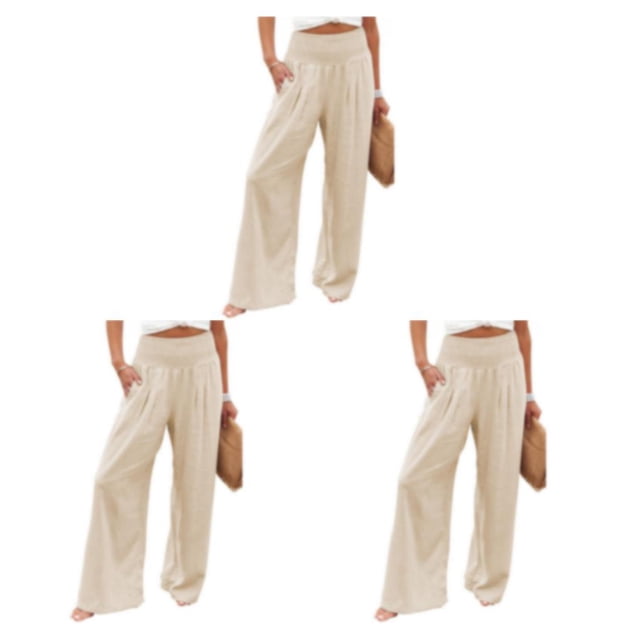 Pantalones de verano primavera para Mujer Sonducket Color sólido largo suelto Casual pierna ancha cintura alta elástico