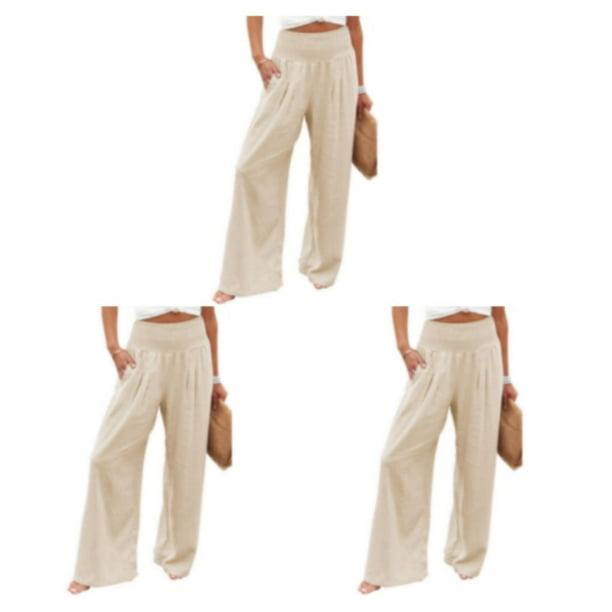 Pantalones de verano primavera para Mujer Sonducket Color sólido largo suelto Casual pierna ancha cintura alta elástico